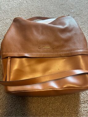 Lodis Tan Two-Tone Leather Shoulder Bag